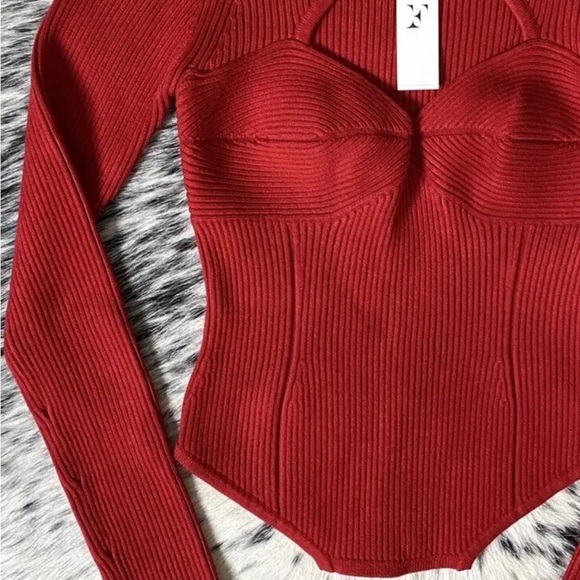 FLEUR DU MAL CUTOUT “DÉCOLLETÉ” RIBBED MOCK NECK KNIT TOP, SZ M ROUGE NWT! - Picture 5 of 11